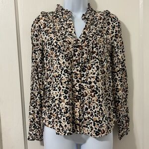 Maeve Leopard Print Button Down Shirt - Black, Brown, Cream